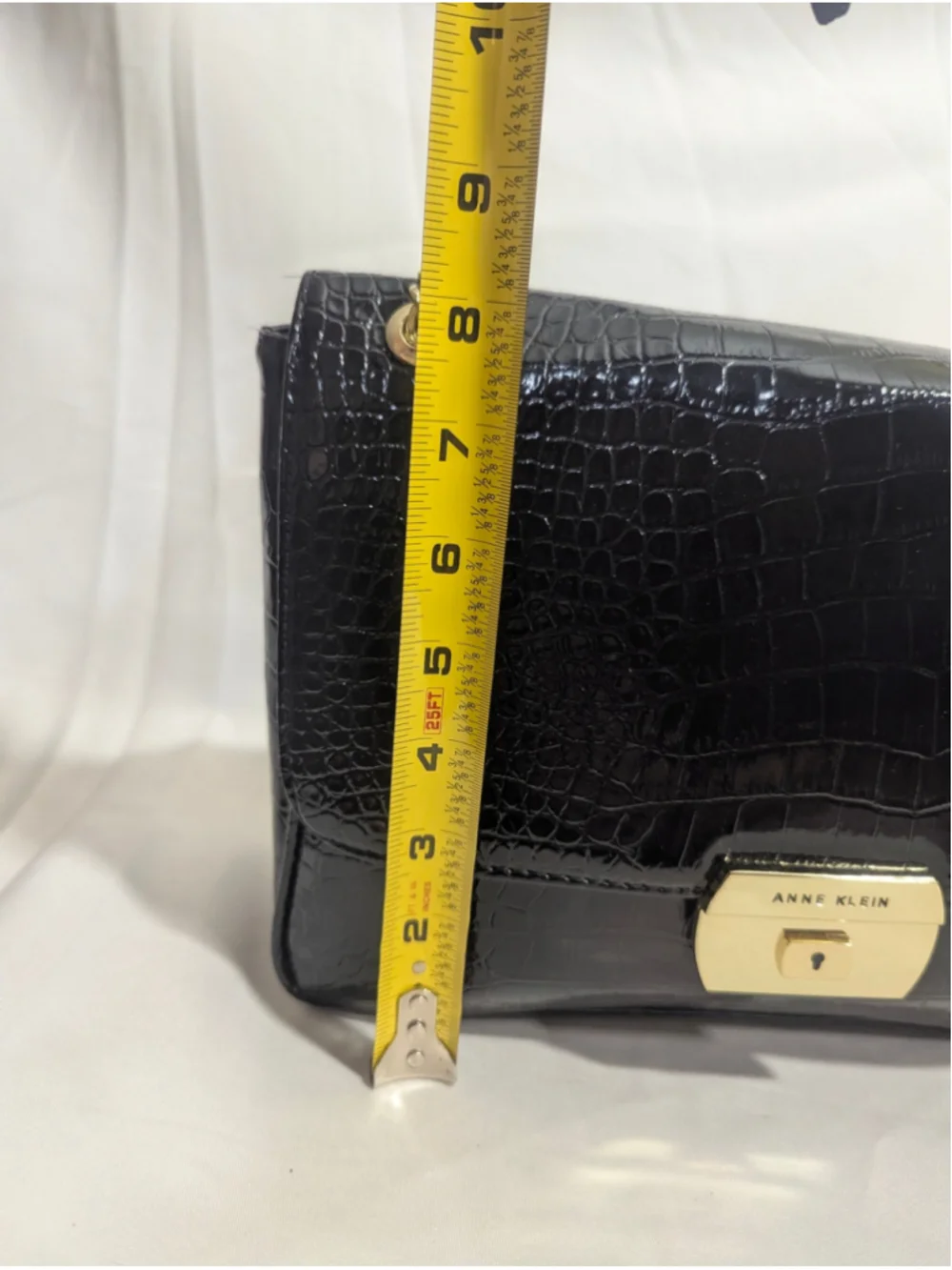 Anne Klein Black Croco Luxe II Shoulder Bag Gold